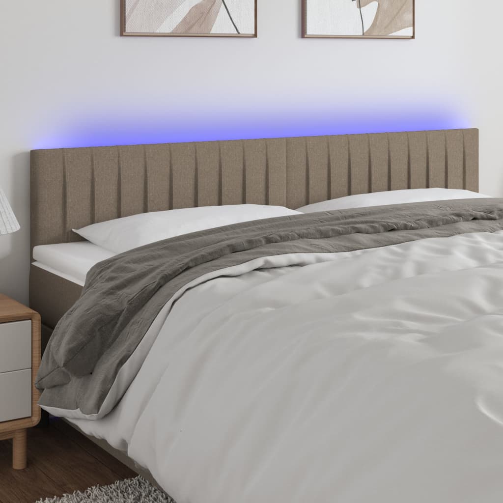 vidaXL Zagłówek do łóżka z LED, taupe, 200x5x78/88 cm, tkanina