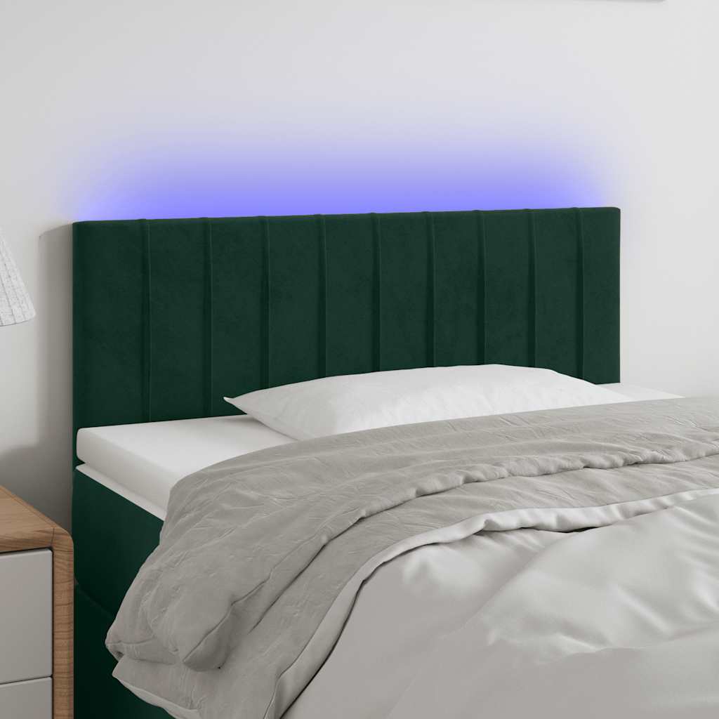 vidaXL Zagłówek do łóżka z LED, ciemnozielony, 80x5x78/88 cm, aksamit