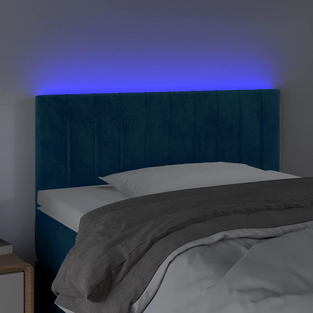 vidaXL Zagłówek do łóżka z LED, ciemnoniebieski 80x5x78/88 cm, aksamit