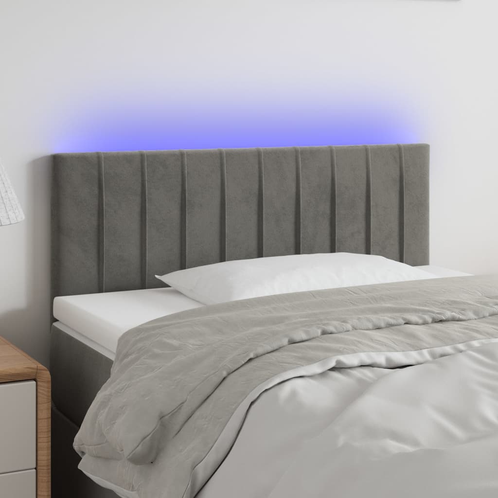 vidaXL Zagłówek do łóżka z LED, jasnoszary, 90x5x78/88 cm, aksamit