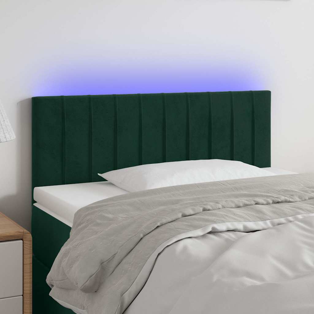 vidaXL Zagłówek do łóżka z LED, ciemnozielony, 90x5x78/88 cm, aksamit