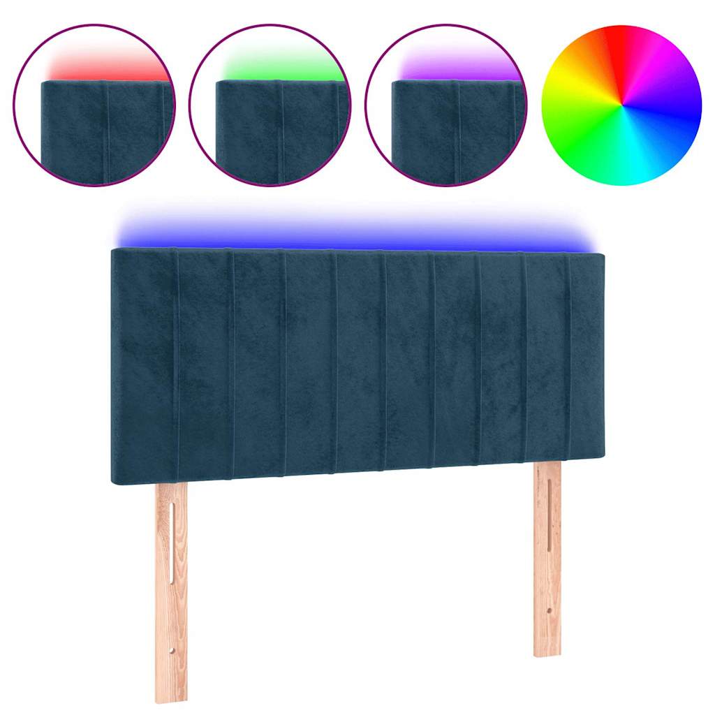 vidaXL Zagłówek do łóżka z LED, ciemnoniebieski, 90x5x78/88cm, aksamit