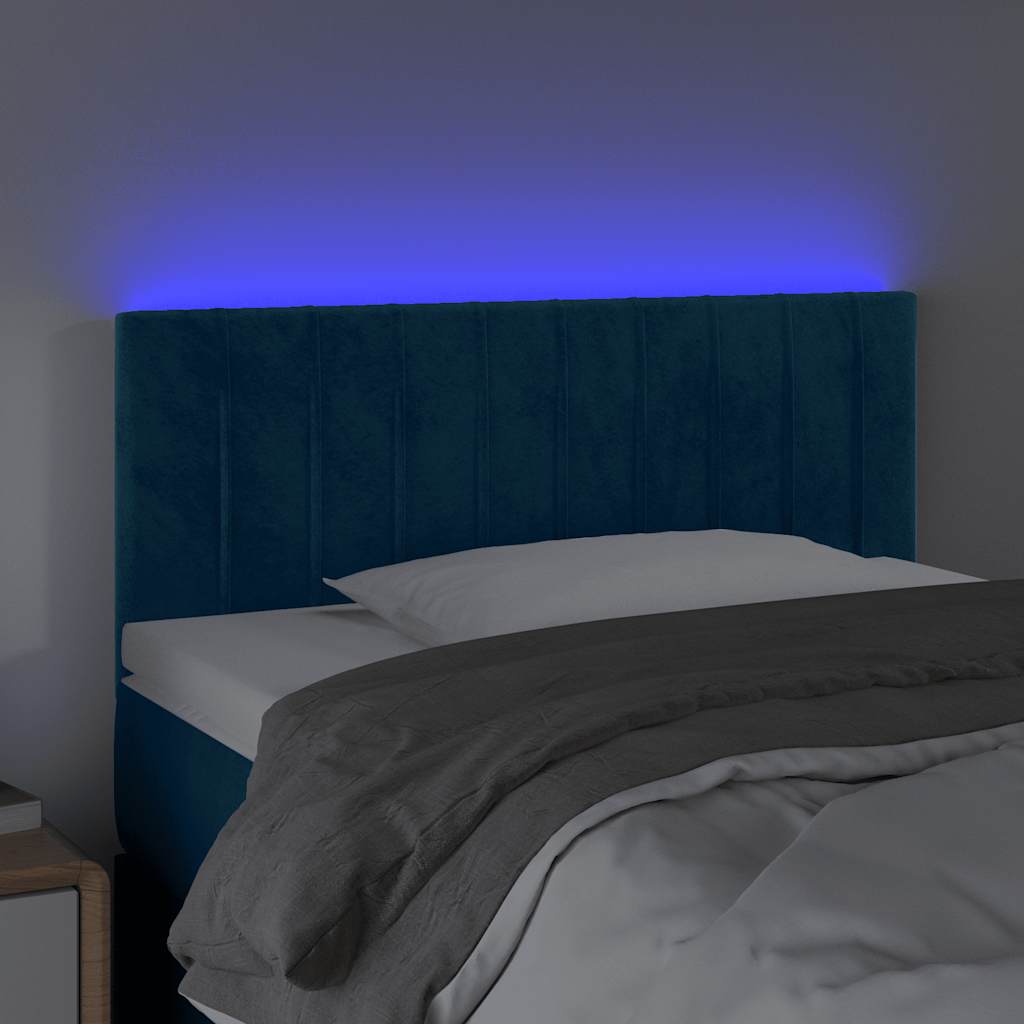 vidaXL Zagłówek do łóżka z LED, ciemnoniebieski, 90x5x78/88cm, aksamit
