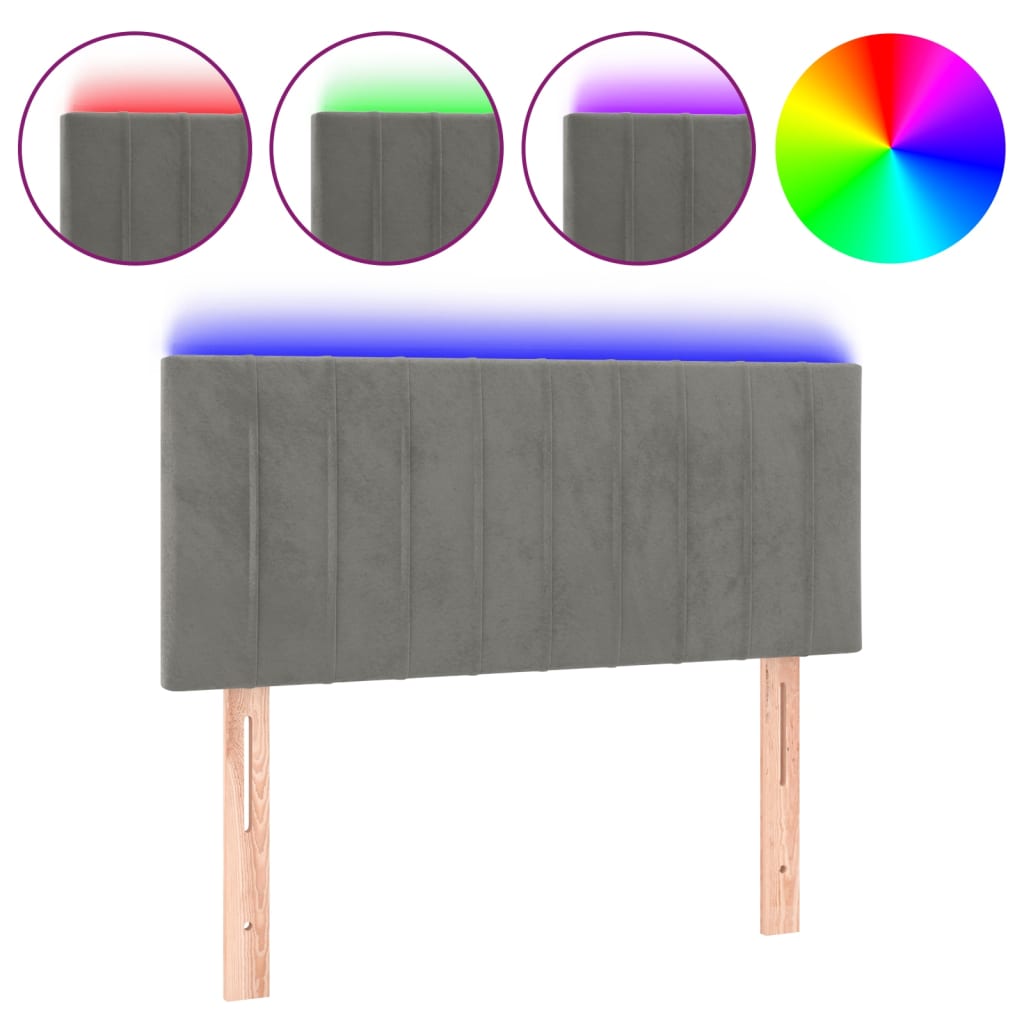 vidaXL Zagłówek do łóżka z LED, jasnoszary, 100x5x78/88 cm, aksamit