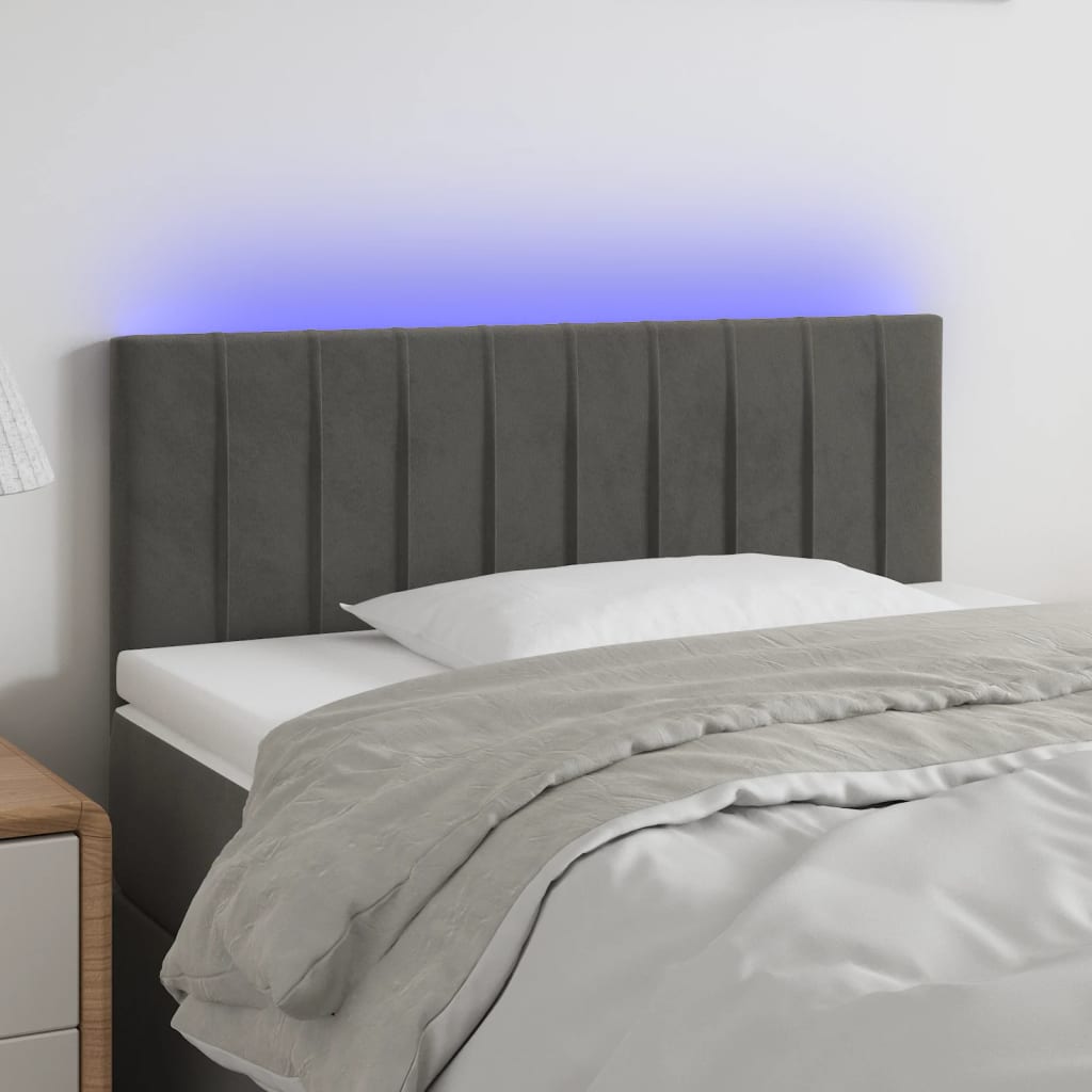 vidaXL Zagłówek do łóżka z LED, ciemnoszary, 100x5x78/88 cm, aksamit