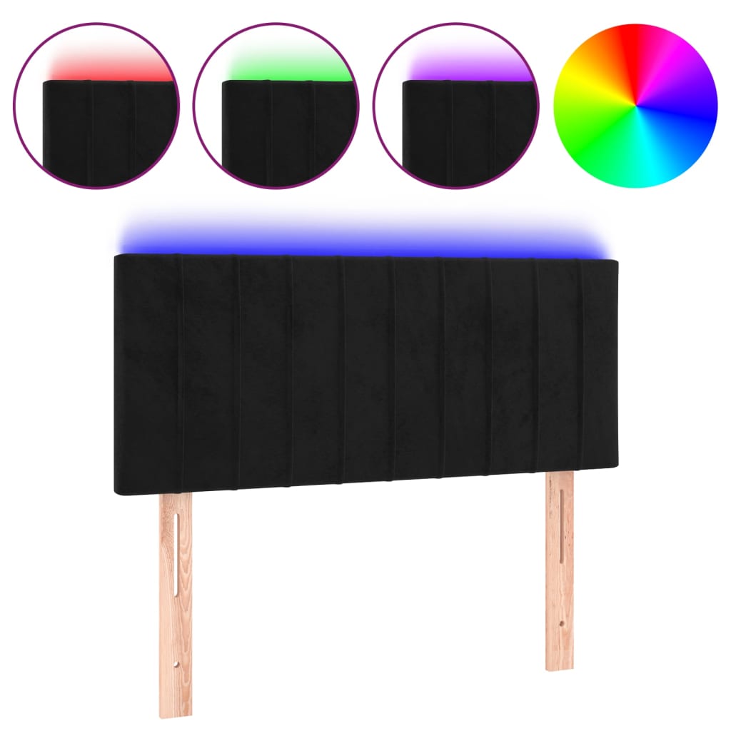 vidaXL Zagłówek do łóżka z LED, czarny, 100x5x78/88 cm, aksamit
