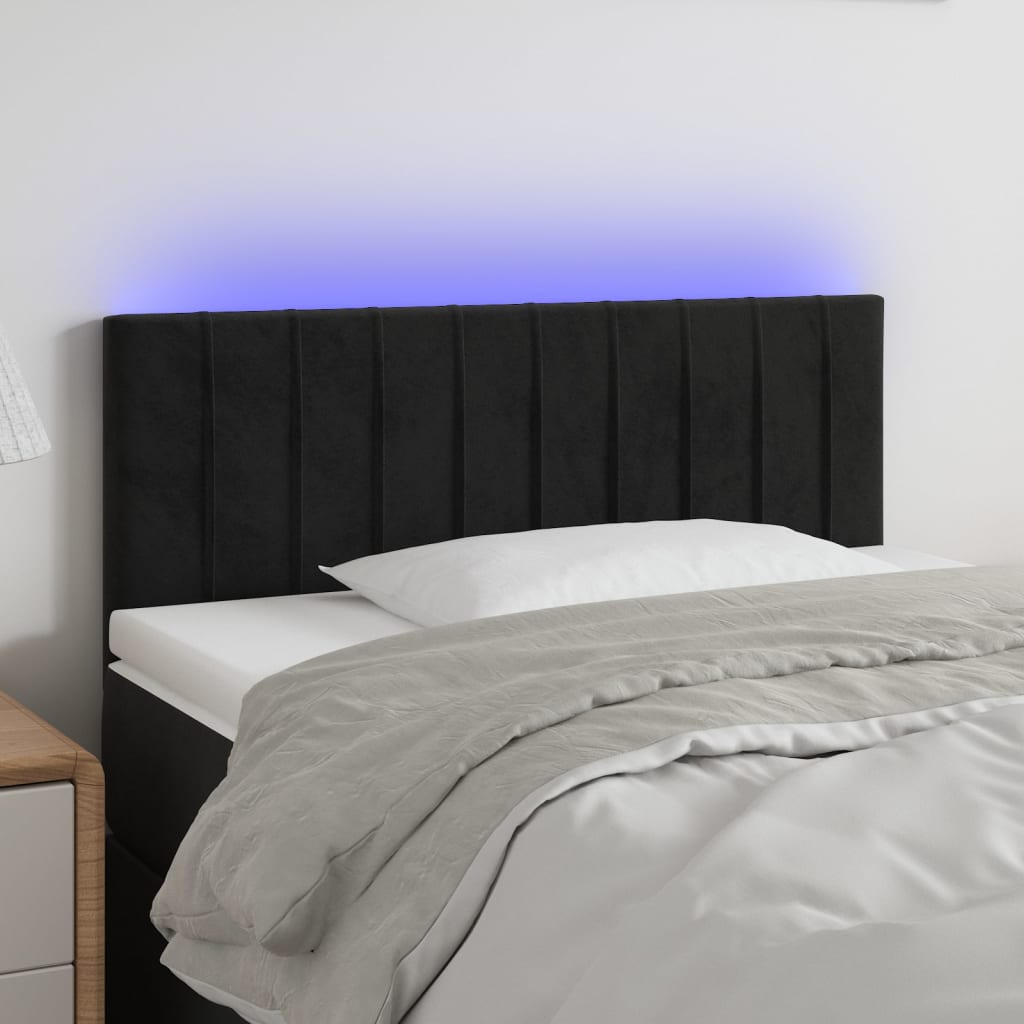 vidaXL Zagłówek do łóżka z LED, czarny, 100x5x78/88 cm, aksamit