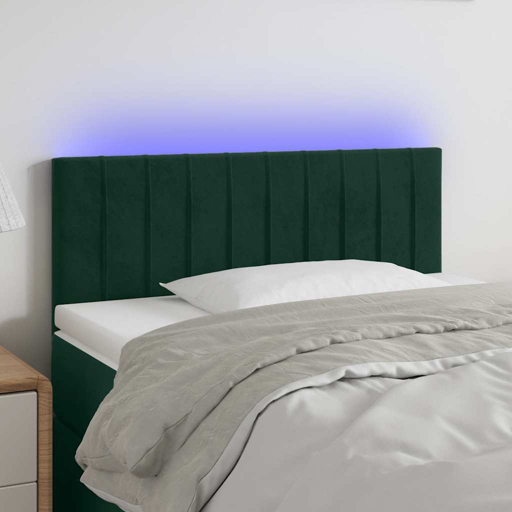 vidaXL Zagłówek do łóżka z LED, ciemnozielony, 100x5x78/88 cm, aksamit