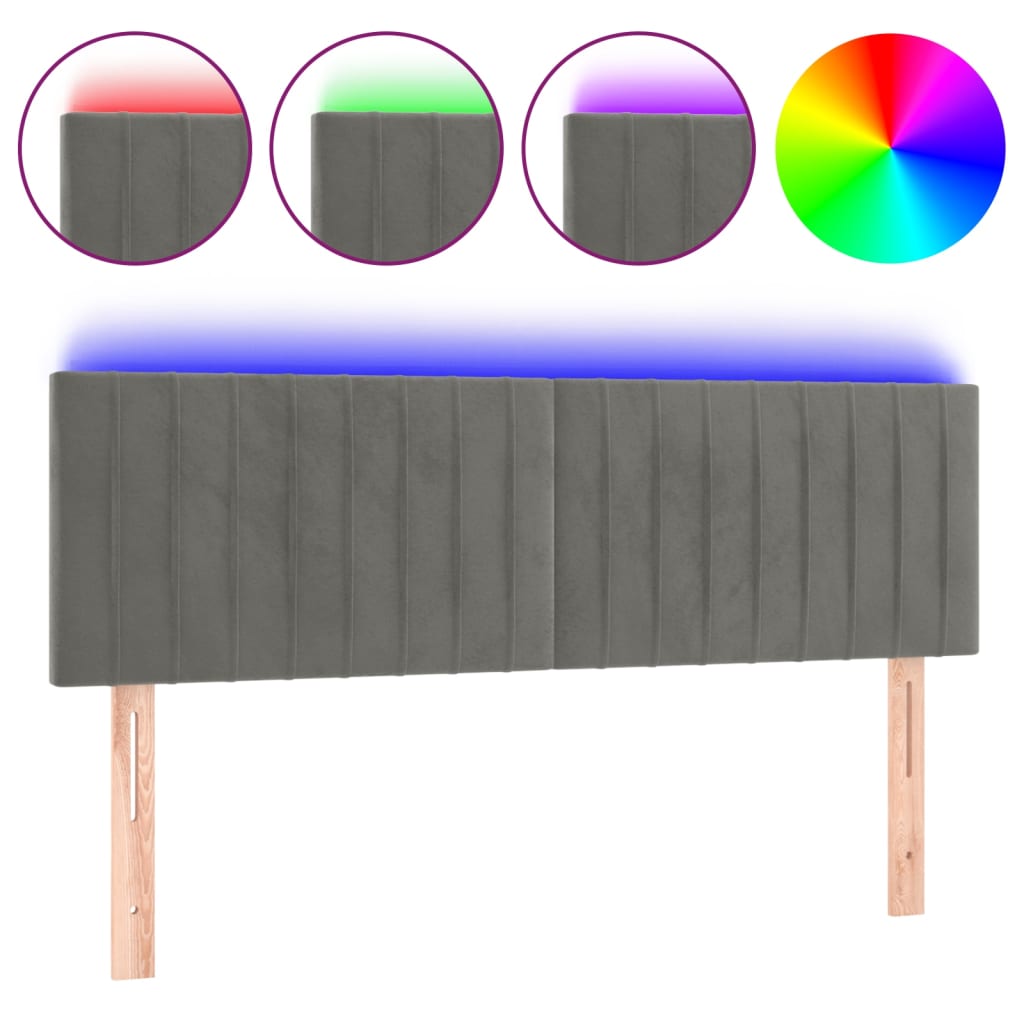 vidaXL Zagłówek do łóżka z LED, jasnoszary, 144x5x78/88 cm, aksamit