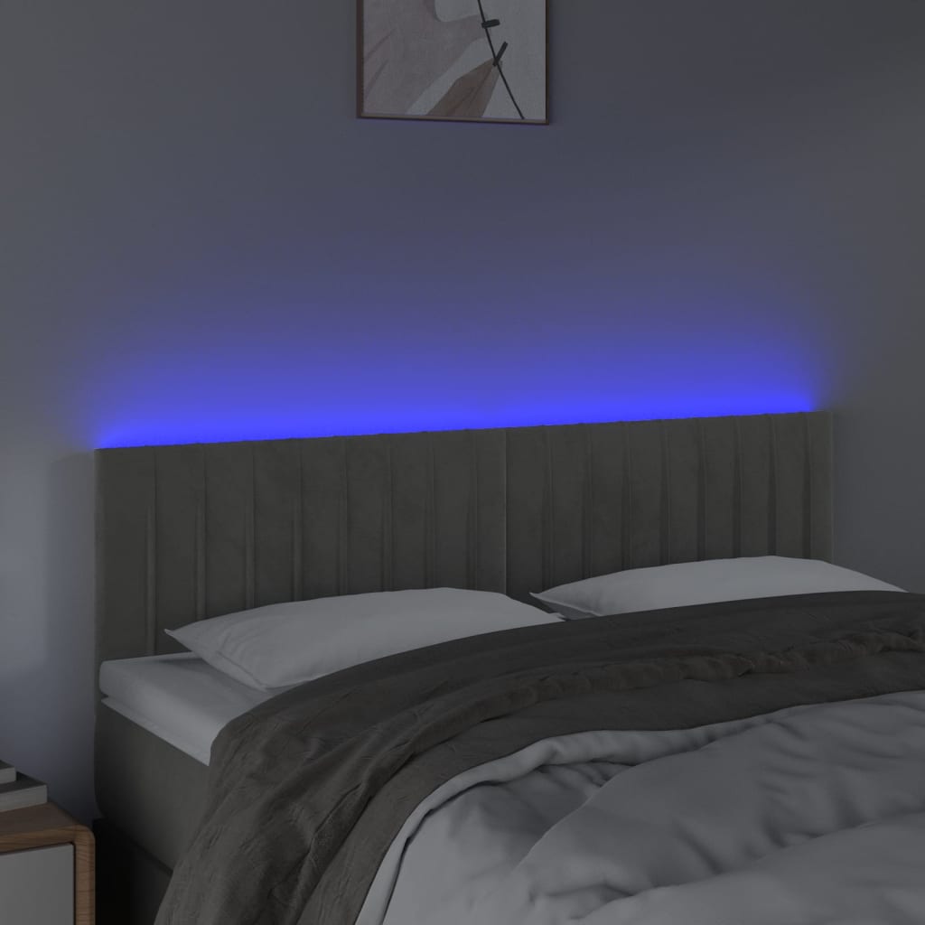 vidaXL Zagłówek do łóżka z LED, jasnoszary, 144x5x78/88 cm, aksamit