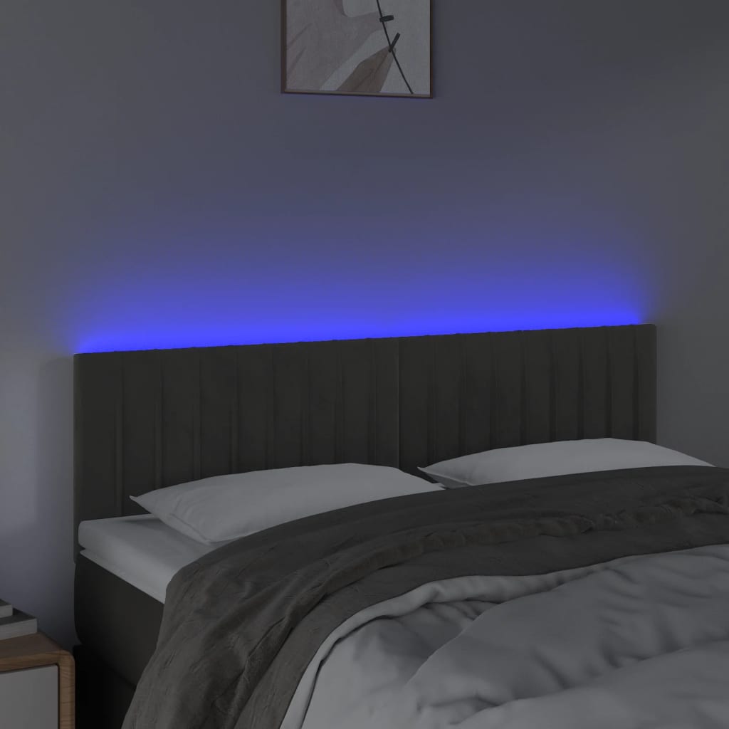 vidaXL Zagłówek do łóżka z LED, ciemnoszary, 144x5x78/88 cm, aksamit