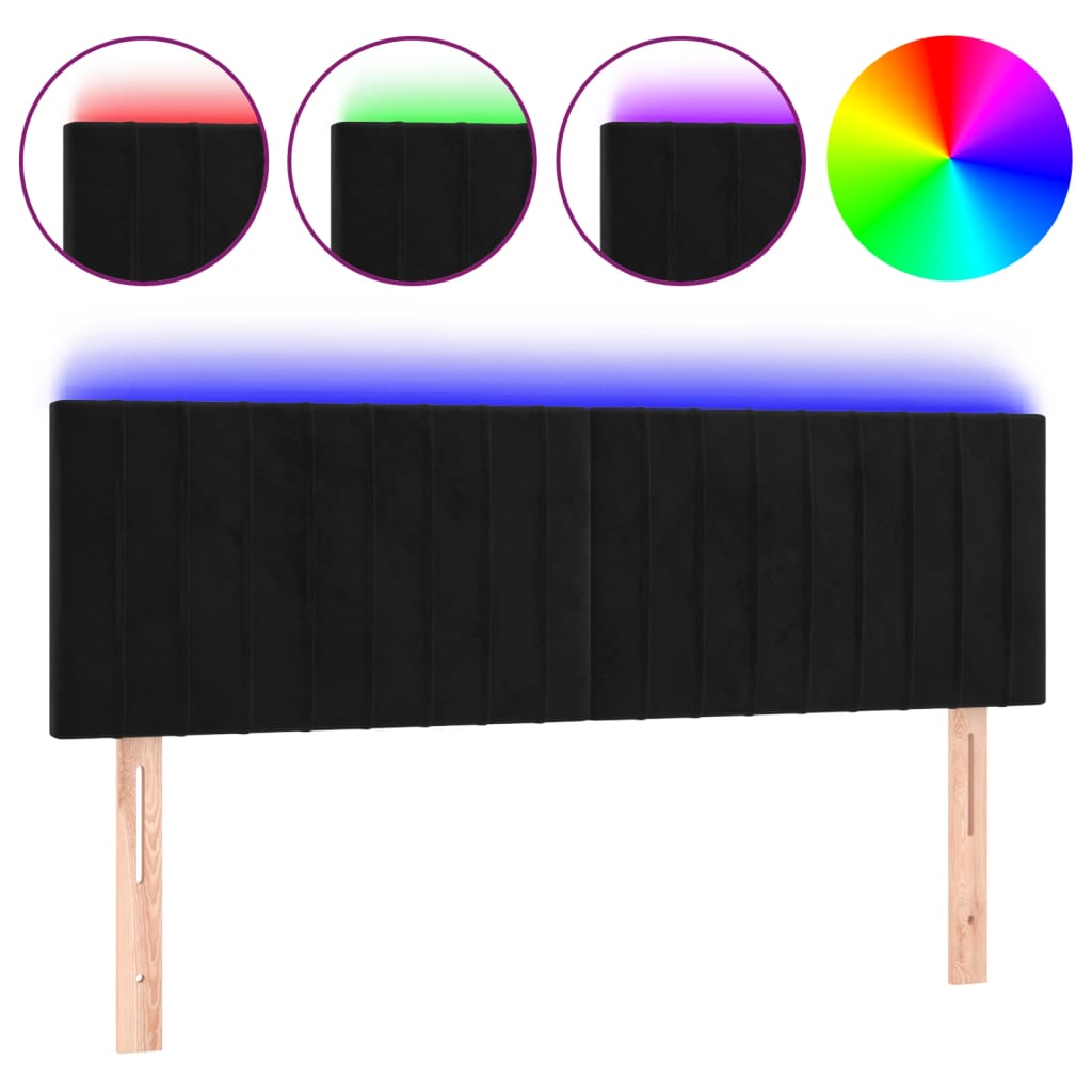 vidaXL Zagłówek do łóżka z LED, czarny, 144x5x78/88 cm, aksamit