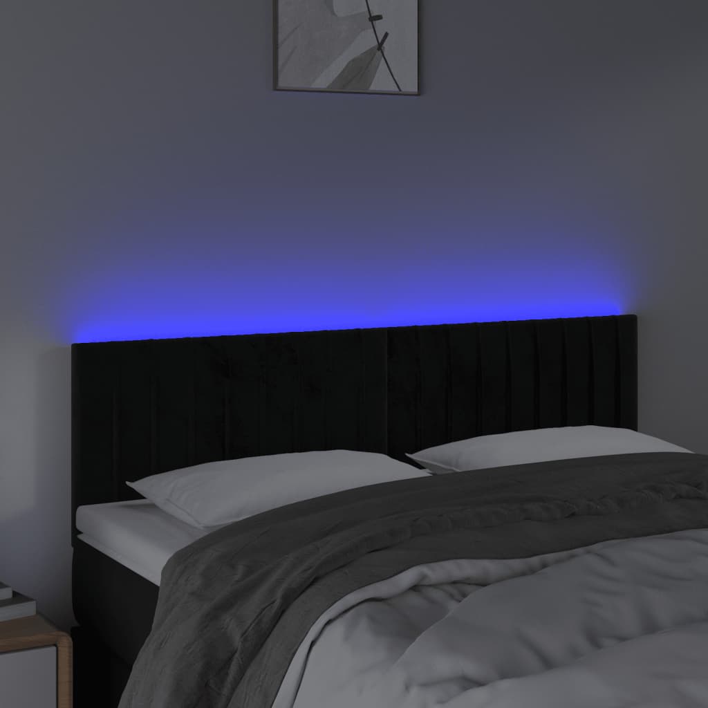 vidaXL Zagłówek do łóżka z LED, czarny, 144x5x78/88 cm, aksamit