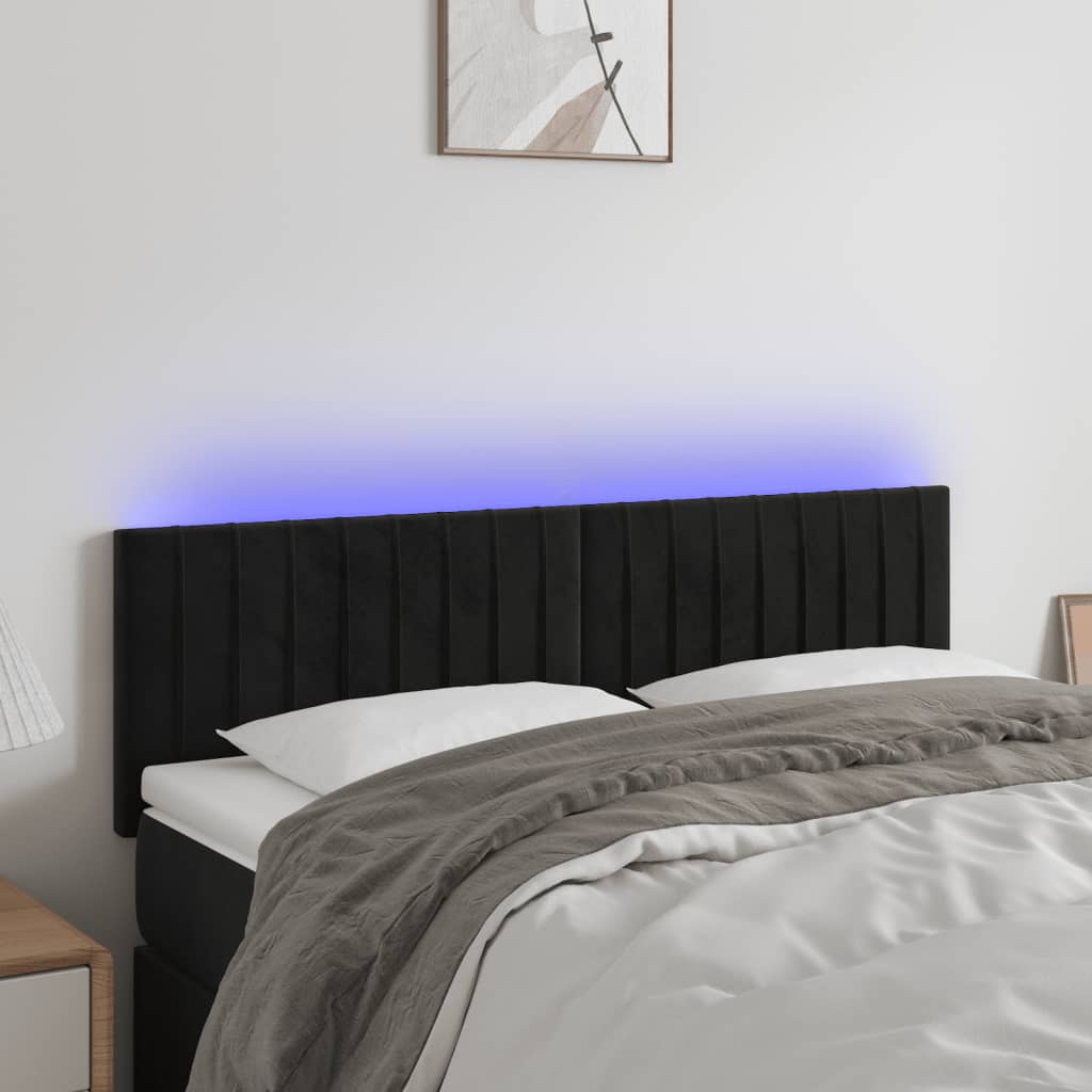vidaXL Zagłówek do łóżka z LED, czarny, 144x5x78/88 cm, aksamit