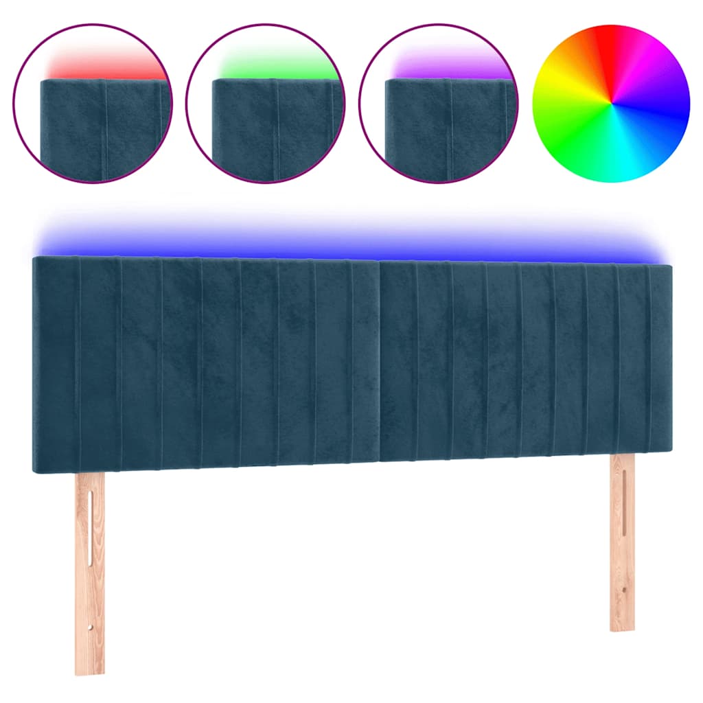 vidaXL Zagłówek do łóżka z LED, ciemnoniebieski 144x5x78/88cm, aksamit