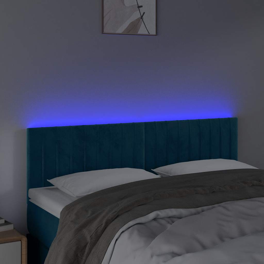 vidaXL Zagłówek do łóżka z LED, ciemnoniebieski 144x5x78/88cm, aksamit