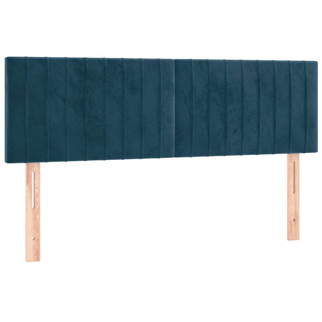 vidaXL Zagłówek do łóżka z LED, ciemnoniebieski 144x5x78/88cm, aksamit