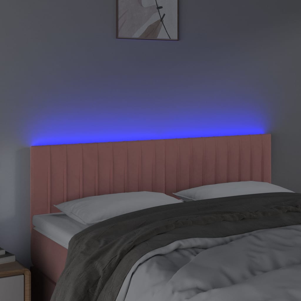 vidaXL Zagłówek do łóżka z LED, różowy, 144x5x78/88 cm, aksamit