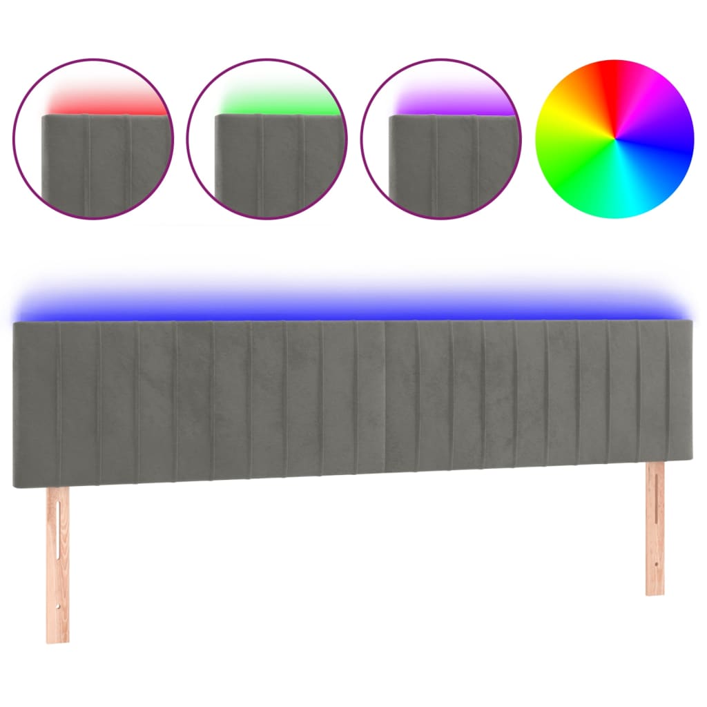 vidaXL Zagłówek do łóżka z LED, jasnoszary, 160x5x78/88 cm, aksamit