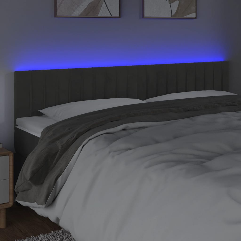 vidaXL Zagłówek do łóżka z LED, ciemnoszary, 160x5x78/88 cm, aksamit