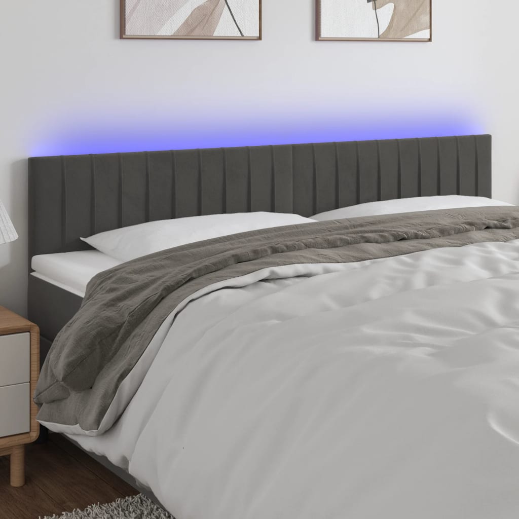 vidaXL Zagłówek do łóżka z LED, ciemnoszary, 160x5x78/88 cm, aksamit