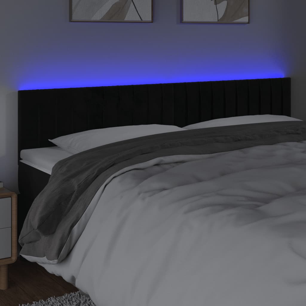 vidaXL Zagłówek do łóżka z LED, czarny, 160x5x78/88 cm, aksamit