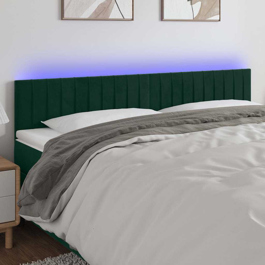 vidaXL Zagłówek do łóżka z LED, ciemnozielony, 160x5x78/88 cm, aksamit