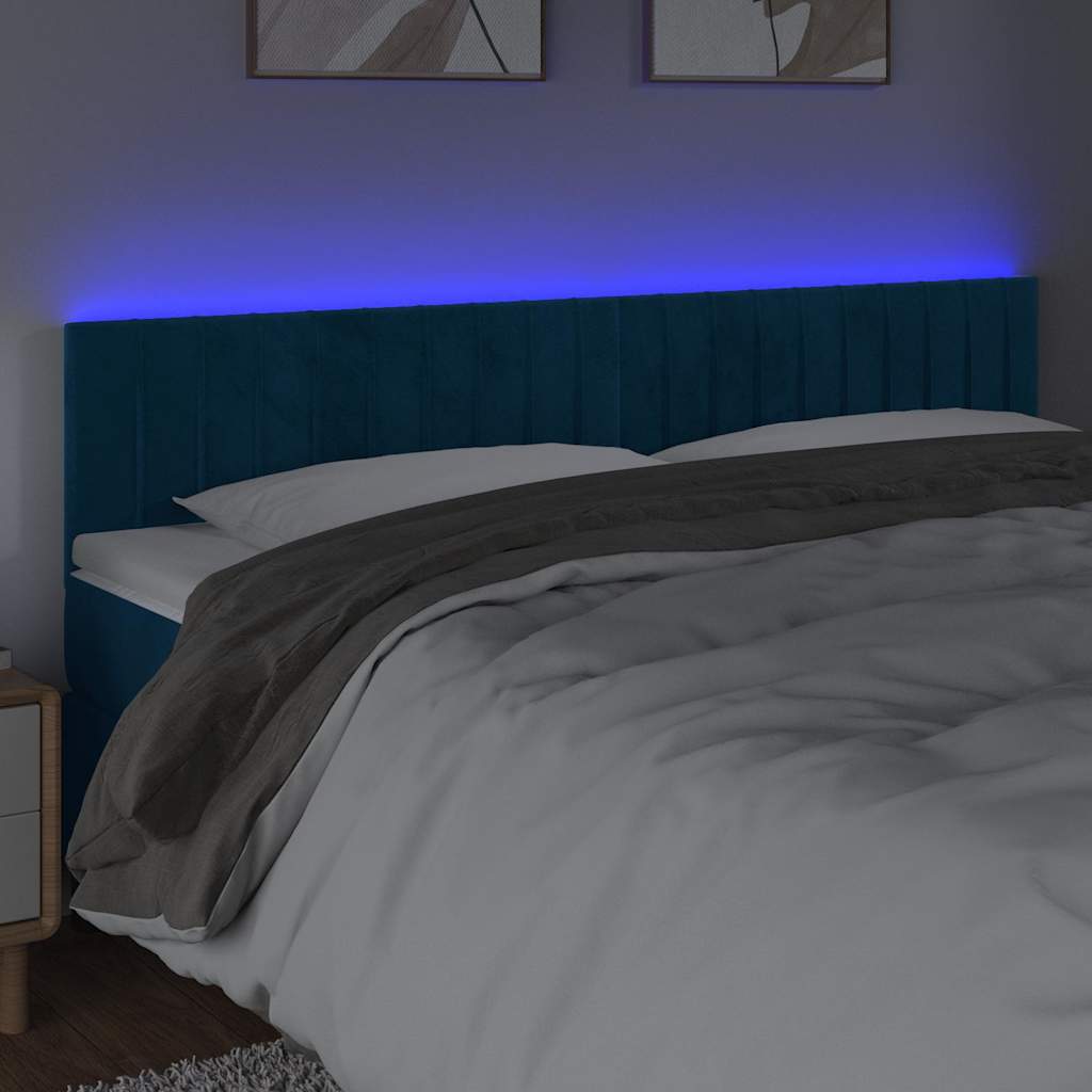 vidaXL Zagłówek do łóżka z LED, ciemnoniebieski 160x5x78/88cm, aksamit