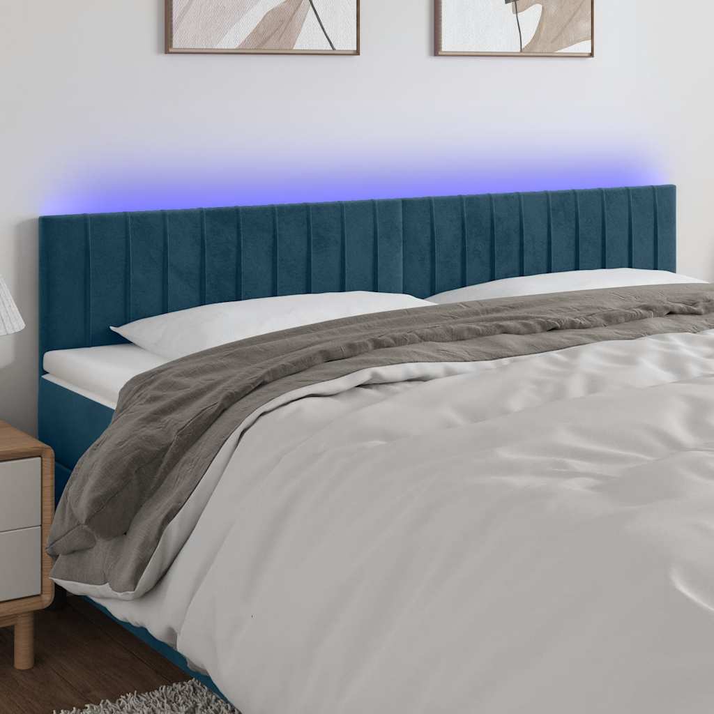 vidaXL Zagłówek do łóżka z LED, ciemnoniebieski 160x5x78/88cm, aksamit