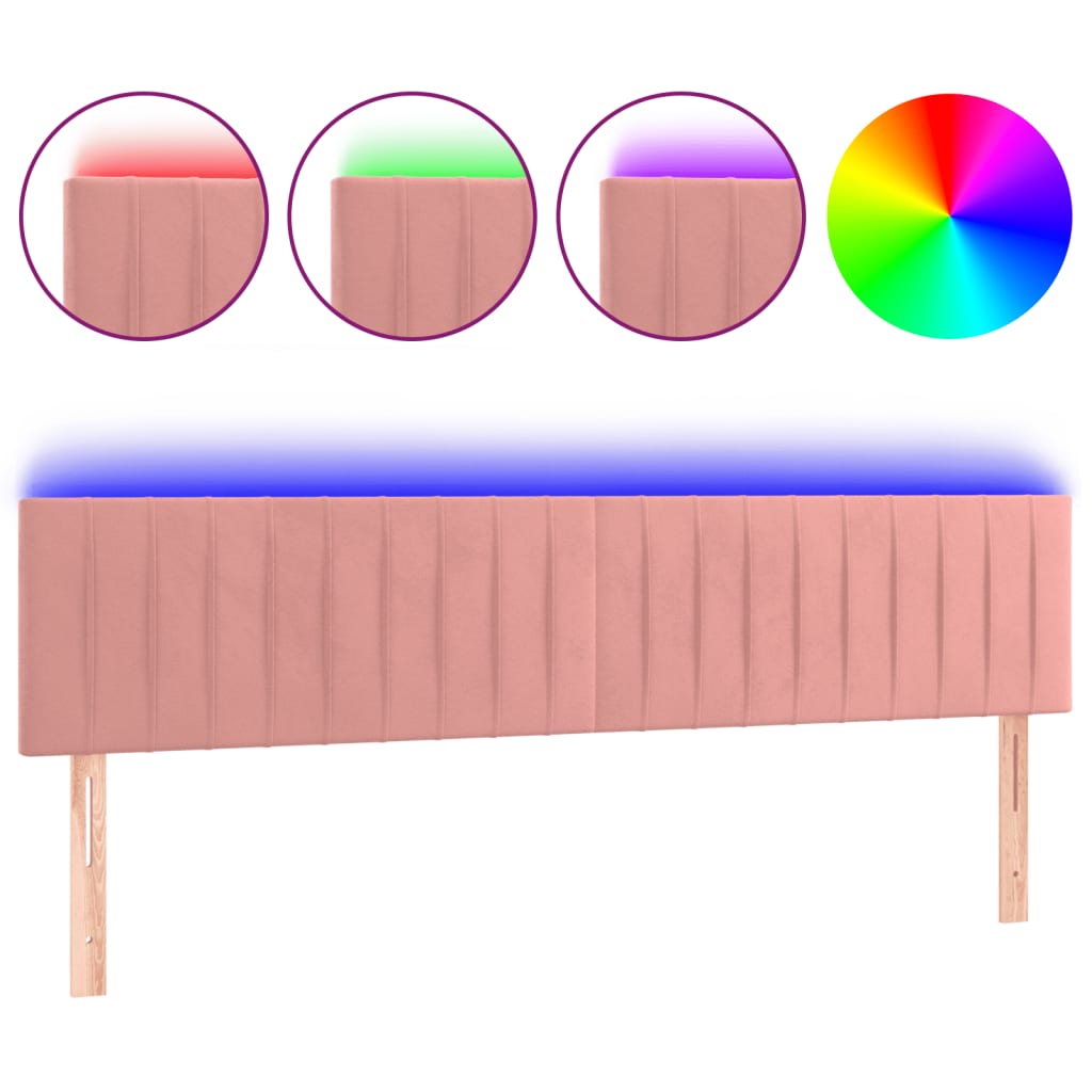 vidaXL Zagłówek do łóżka z LED, różowy, 160x5x78/88 cm, aksamit