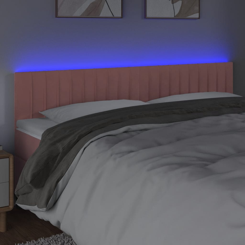 vidaXL Zagłówek do łóżka z LED, różowy, 160x5x78/88 cm, aksamit