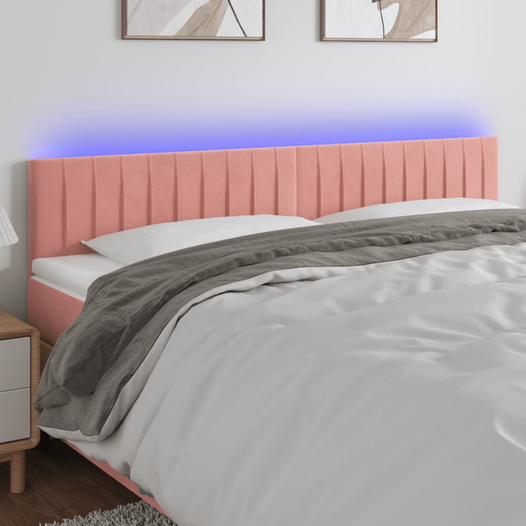 vidaXL Zagłówek do łóżka z LED, różowy, 160x5x78/88 cm, aksamit