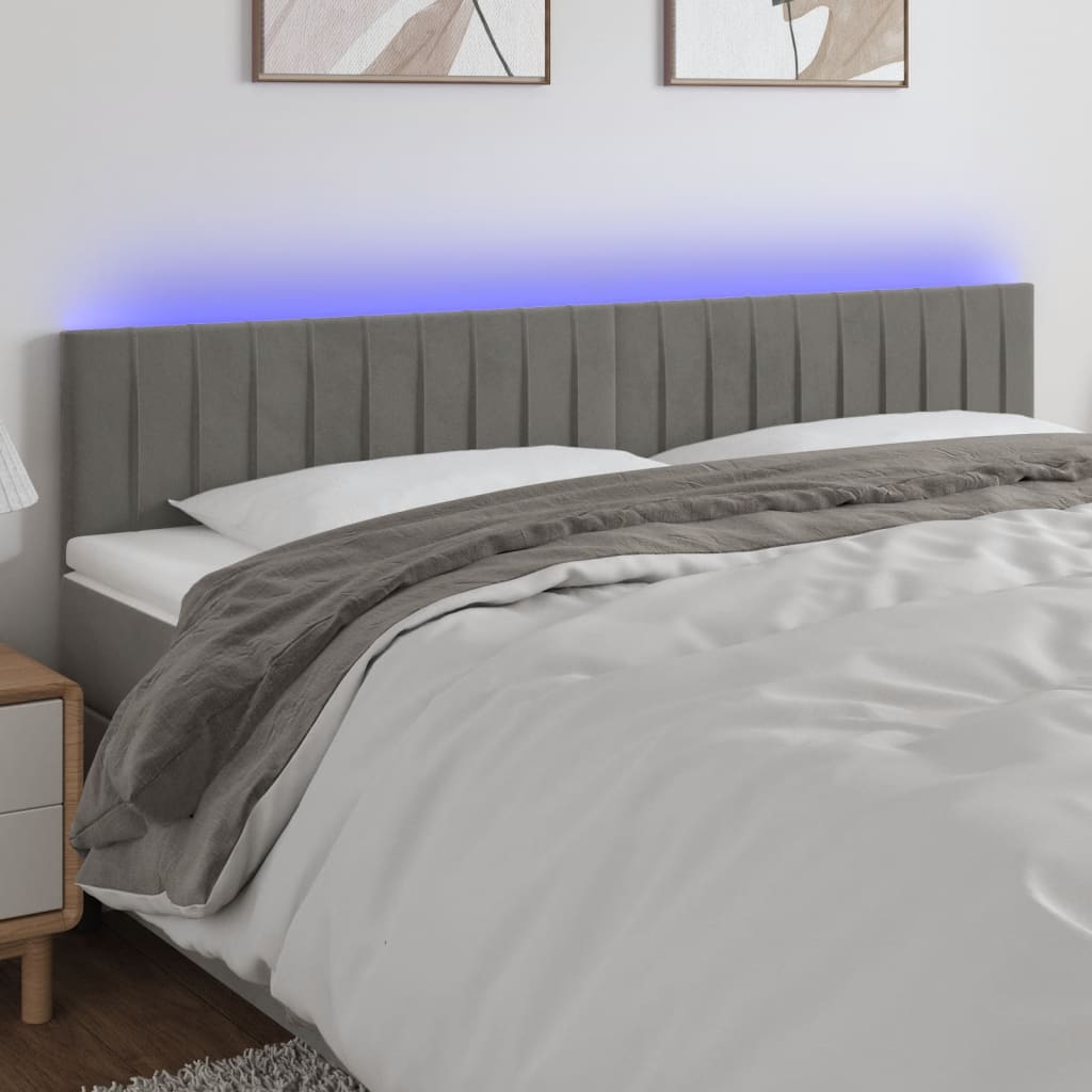 vidaXL Zagłówek do łóżka z LED, jasnoszary, 180x5x78/88 cm, aksamit