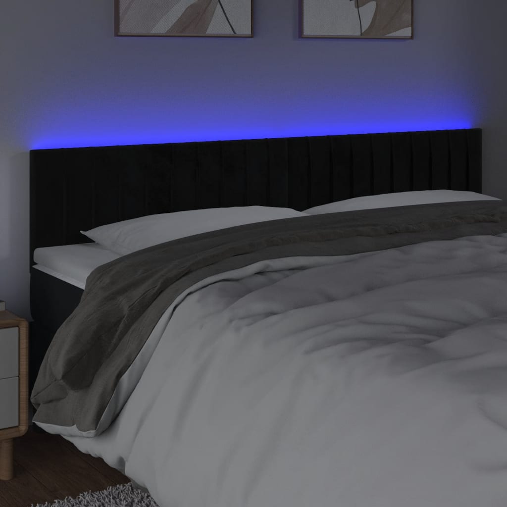 vidaXL Zagłówek do łóżka z LED, czarny, 180x5x78/88 cm, aksamit