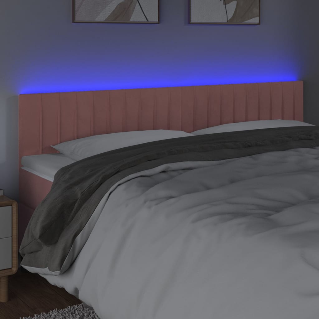 vidaXL Zagłówek do łóżka z LED, różowy, 180x5x78/88 cm, aksamit