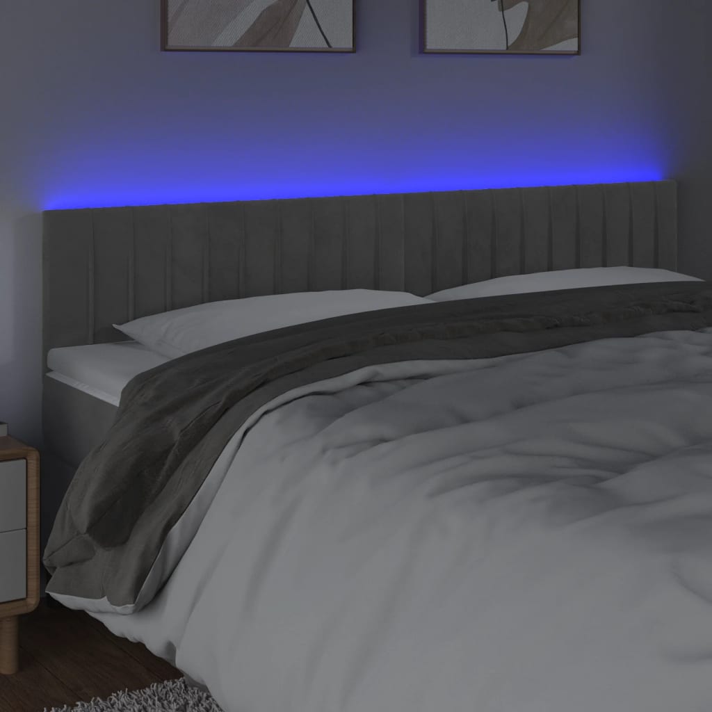 vidaXL Zagłówek do łóżka z LED, jasnoszary, 200x5x78/88 cm, aksamit