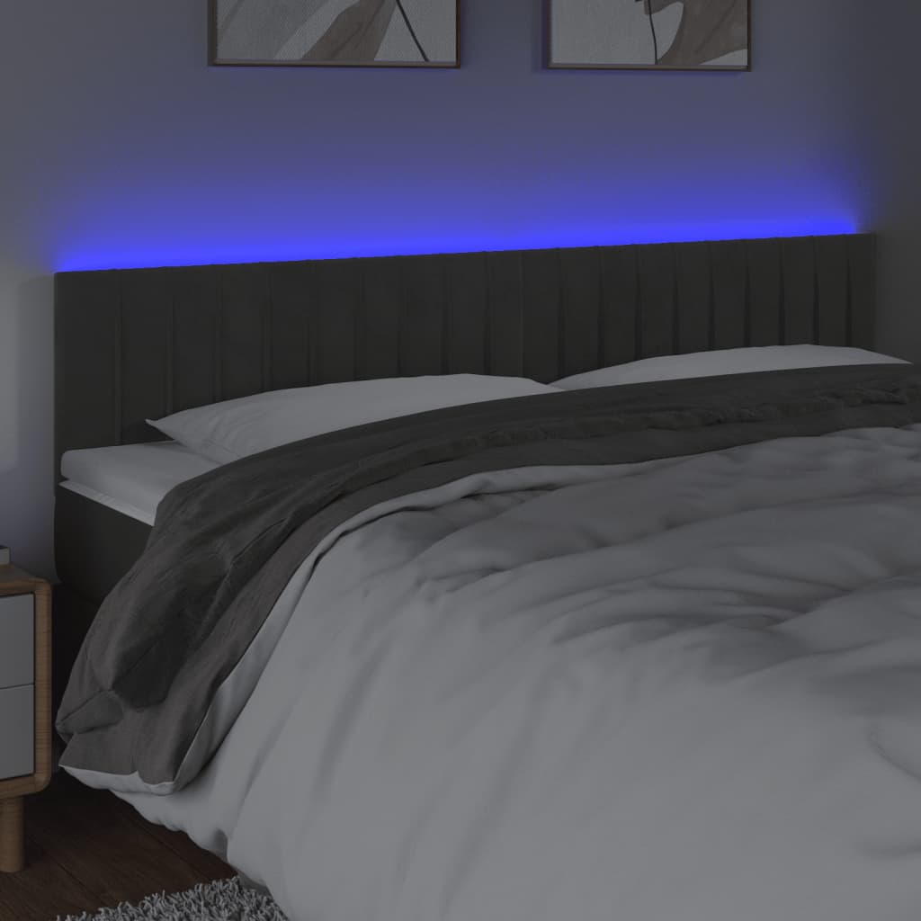 vidaXL Zagłówek do łóżka z LED, ciemnoszary, 200x5x78/88 cm, aksamit