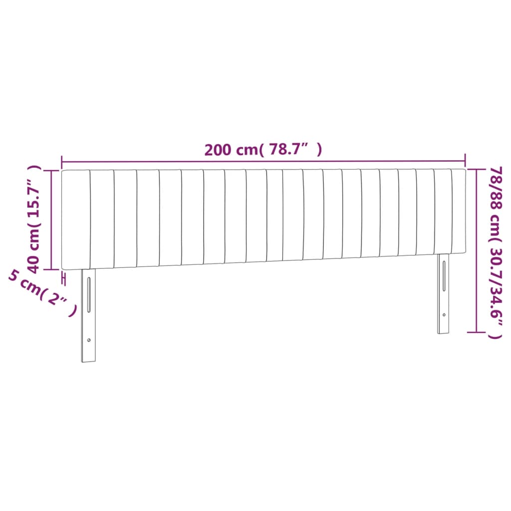 vidaXL Zagłówek do łóżka z LED, ciemnoszary, 200x5x78/88 cm, aksamit