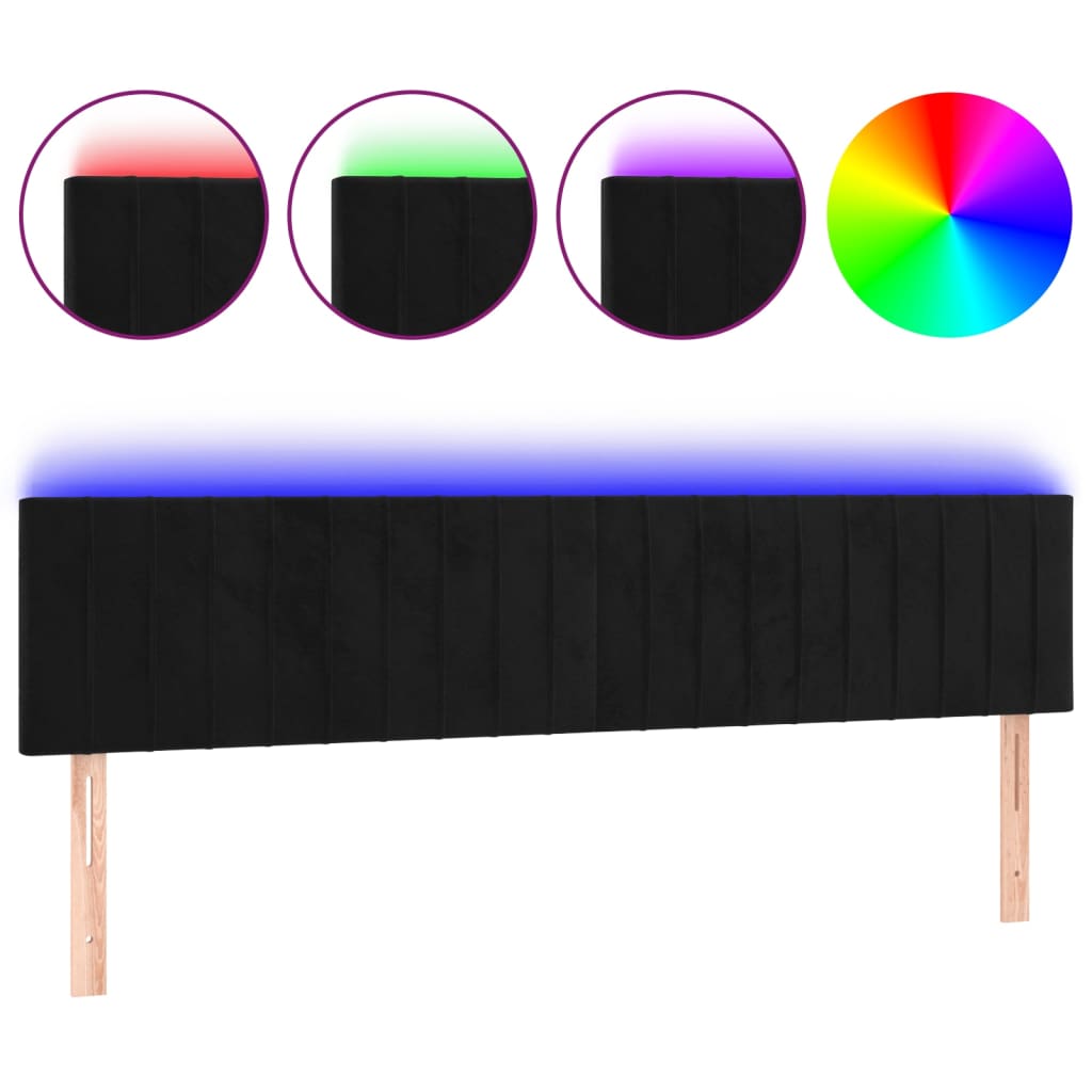 vidaXL Zagłówek do łóżka z LED, czarny, 200x5x78/88 cm, aksamit