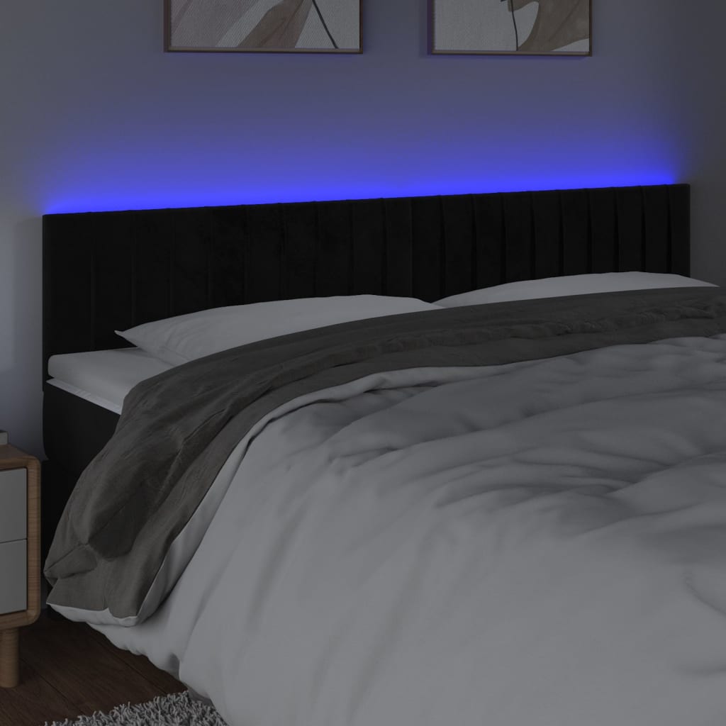 vidaXL Zagłówek do łóżka z LED, czarny, 200x5x78/88 cm, aksamit