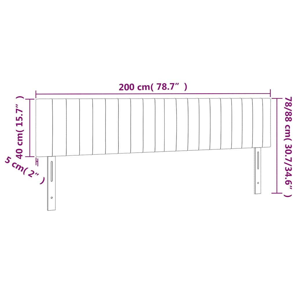 vidaXL Zagłówek do łóżka z LED, ciemnozielony, 200x5x78/88 cm, aksamit