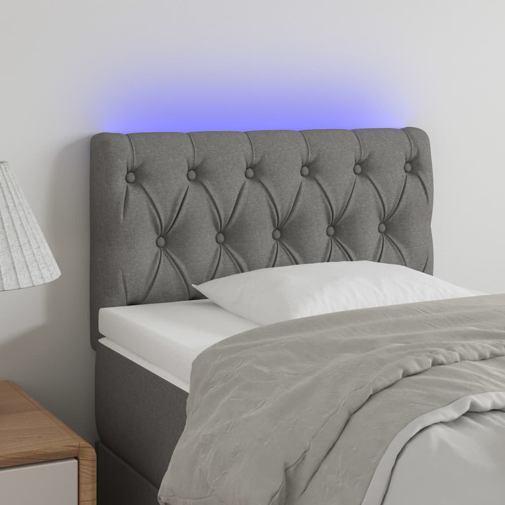 vidaXL Zagłówek do łóżka z LED, ciemnoszary, 80x7x78/88 cm, tkanina