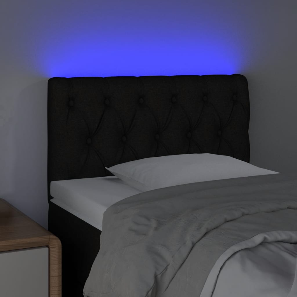 vidaXL Zagłówek do łóżka z LED, czarny, 80x7x78/88 cm, tkanina