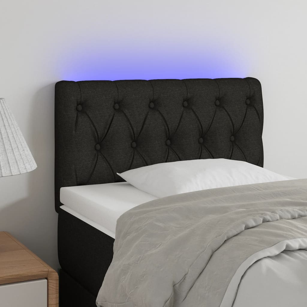 vidaXL Zagłówek do łóżka z LED, czarny, 80x7x78/88 cm, tkanina