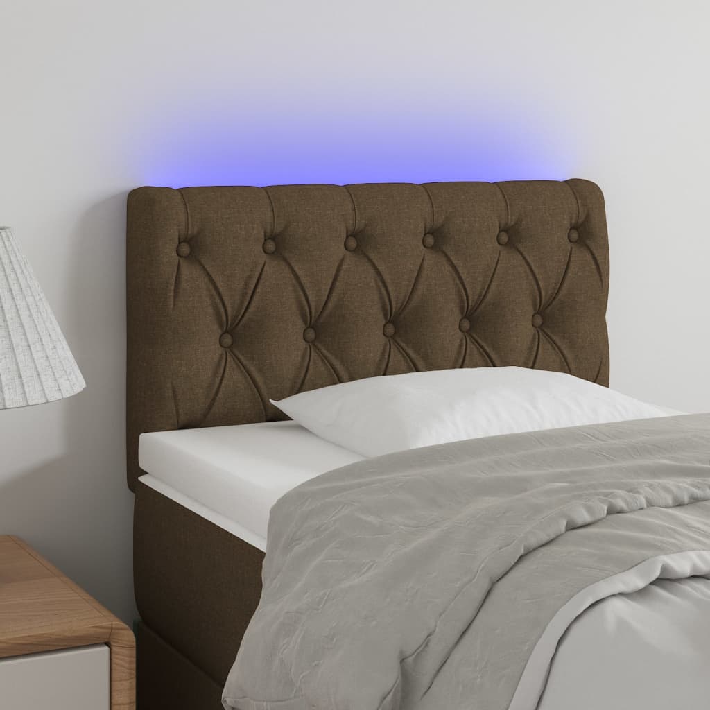 vidaXL Zagłówek do łóżka z LED, ciemnobrązowy, 80x7x78/88 cm, tkanina
