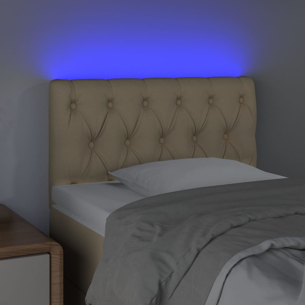 vidaXL Zagłówek do łóżka z LED, kremowy, 80x7x78/88 cm, tkanina