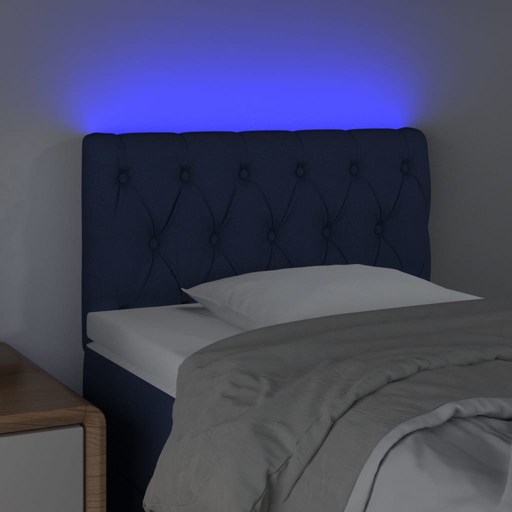 vidaXL Zagłówek do łóżka z LED, niebieski, 80x7x78/88 cm, tkanina