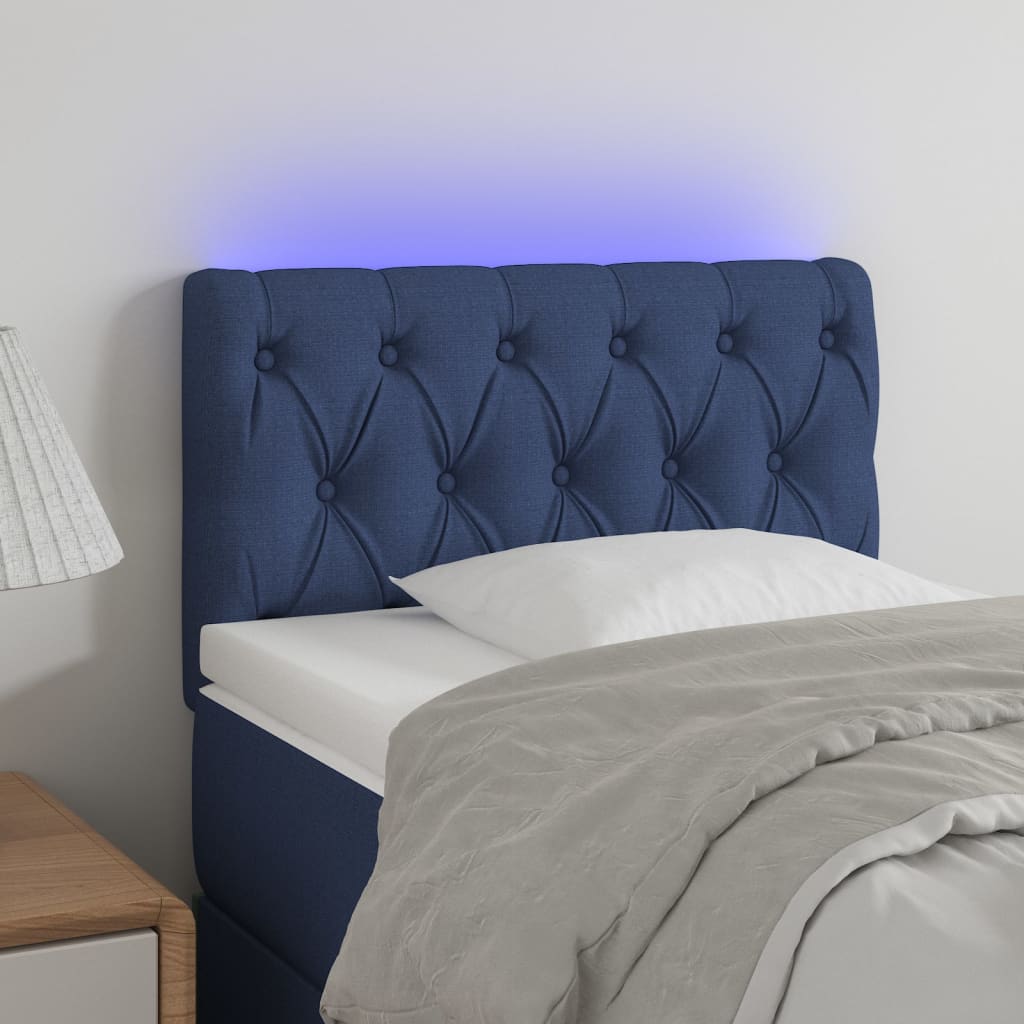 vidaXL Zagłówek do łóżka z LED, niebieski, 80x7x78/88 cm, tkanina
