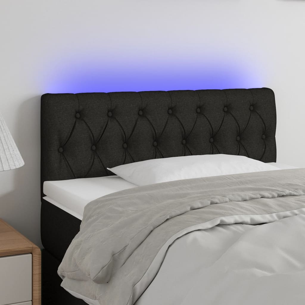 vidaXL Zagłówek do łóżka z LED, czarny, 90x7x78/88 cm, tkanina
