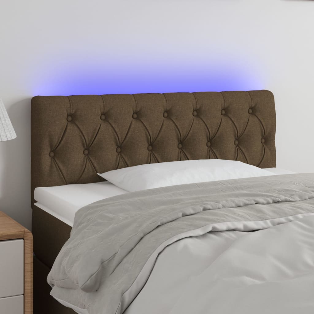vidaXL Zagłówek do łóżka z LED, ciemnobrązowy, 90x7x78/88 cm, tkanina